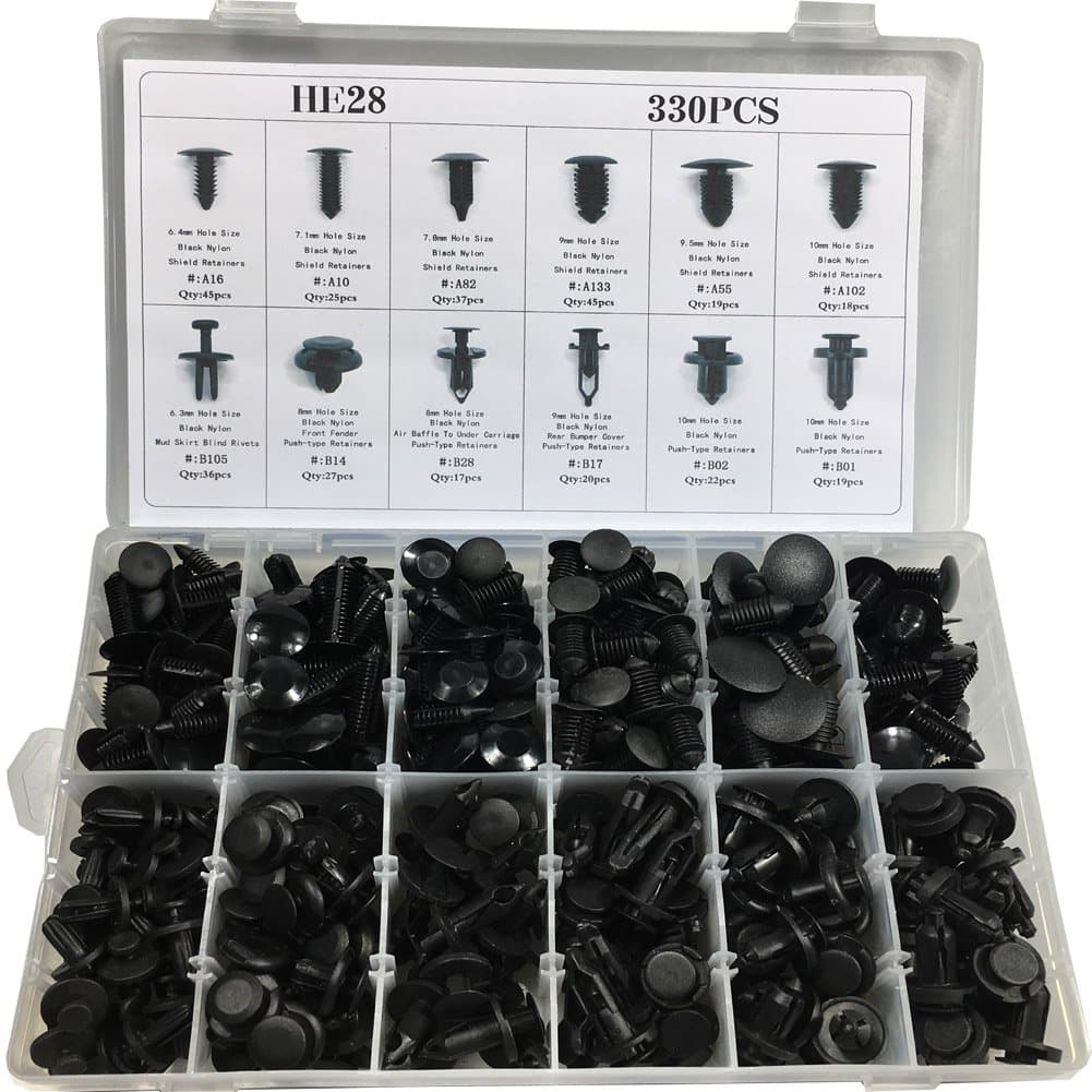 EDJIAN 330Pcs Auto Clips Fasteners Assortment Set Push Retainer Kit Plastic Nylon Shield and Push Type Retainer Fit for Many Brand Vehicles