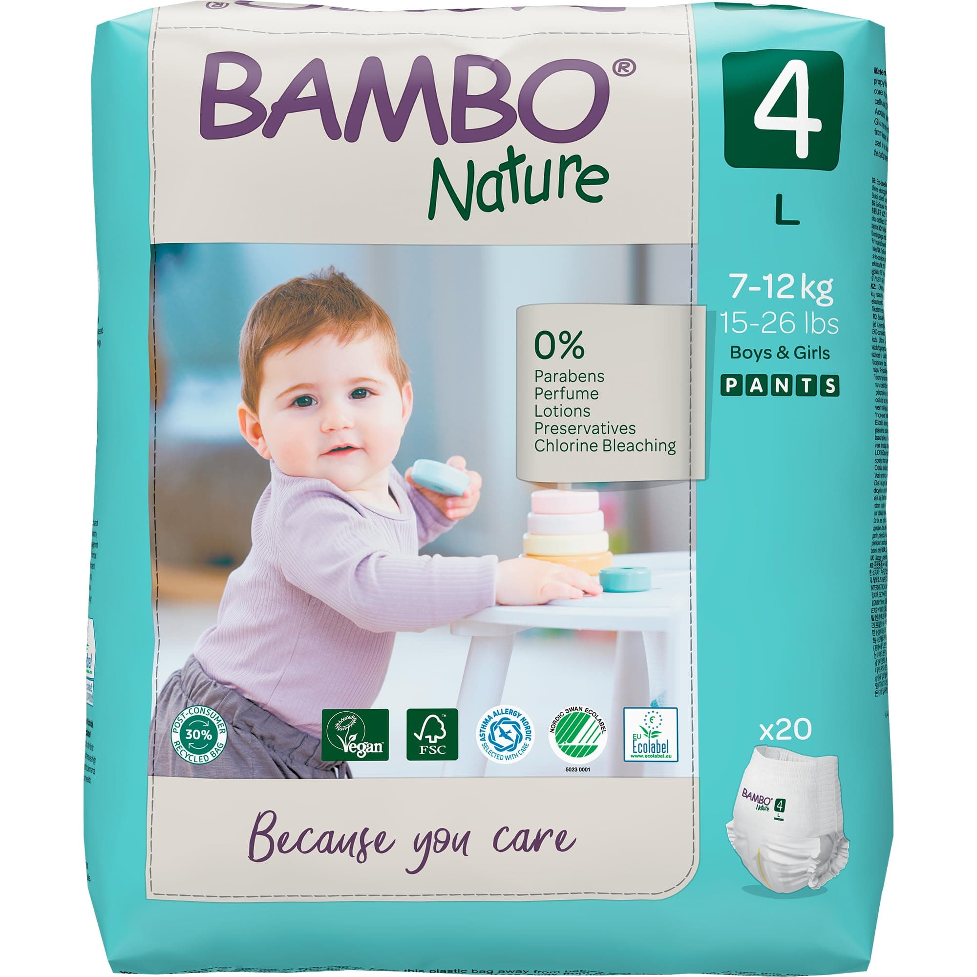 Bambo Nature Premium Baby Pants Diapers for Kids Large Size (7-12 Kgs), Super Absorbent, Breathable, Extra Soft, Dermatologically Tested, Hypoallergenic Infant Nappies With Wetness Indicator, 20 Count