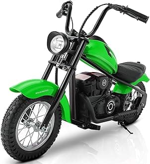 Dirt Bike Electric, 15 mph & 150lb Max, Motor Bikes for Kids w/LED Lights & Power Display, Key Start,Chain-Driven Motor, Twist-Grip Throttle,Shock Springs, Handbrake,12" Air-Filled Tires-Green