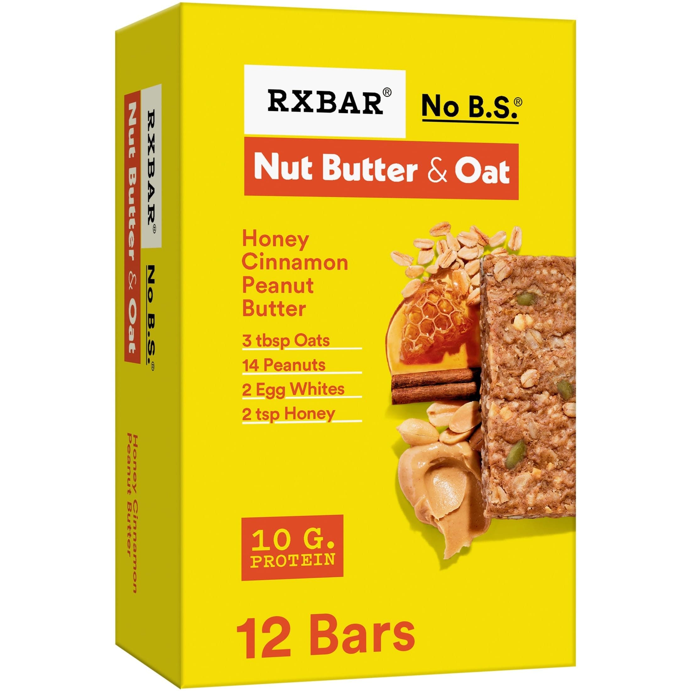 RXBAR Nut Butter and Oat Protein Bars, Protein Snacks, Snack Bars, Honey Cinnamon Peanut Butter, 23.2oz Box (12 Count)