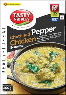 Tasty Nibbles Ready to Eat Chettinad Pepper Chicken 200g[Pack of 1]|Open Heat & Eat | No Food Additives Added | Japanese Retort Technology