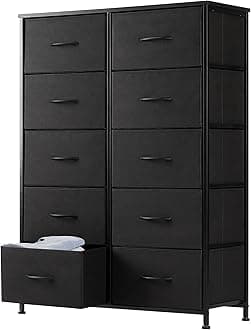 Dresser for Bedroom, 10 Storage Drawers, Wide Fabric Closet Chests Organizer Tower Furniture with Wooden Top Metal Frame for Clothes, Guest Room, Living Room, Hallway, Entryway