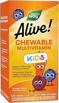 Nature's Way Alive! Children's Daily Chewable Multivitamin Supports Bone, Eye, Immune Health*, Orange and Berry Fruit Flavored, Gluten Free, 120 Tablets