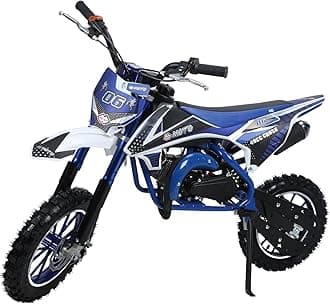 KatolangMini Motorcycle, 49cc 2-Stroke Gas Power, Off-Road Tires, Shock Absorption Springs, Front Rear Disc Brakes, Max Speed 25KM/H, Blue White, Kids (1.2m-1.6m tall), Unisex