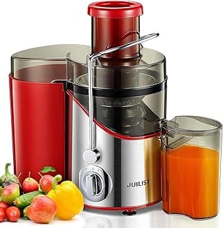 Juicer Machines Julist, Centrifugal Juicers Whole Vegetables and Fruit with 3-Inch Mouth Food Chute, 400W Motor with 3-Speed Setting, Brush for Easy Cleaning, BPA-Free, Red