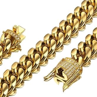 Jxlepe Mens Miami Cuban Link Chain 18K Gold 15mm Stainless Steel Curb Necklace with cz Diamond Chain Choker
