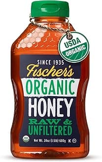 Fischer's 100% Organic Honey, USDA Certified, 24 Oz – Pure, Raw & Unfiltered Honey – All-Natural Sweetener – Rich Flavor Profile, Packed with Nutrients