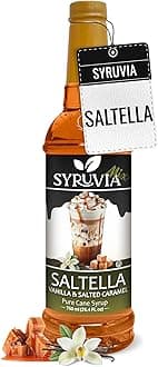 Syruvia Coffee Syrup, SALTELLA Syrup, Vanilla Salted Caramel Flavored Syrup for Drinks, Lattes, and Desserts – 25.4 fl oz,