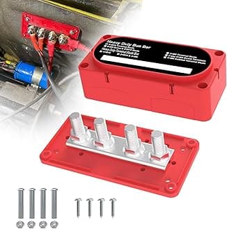 Heavy Duty Bus Bar 300A 12V Power Distribution Block with 3/8" (M10) 4-Posts Terminals Block with Cover for Automotive, Marine, Battery System (Red)