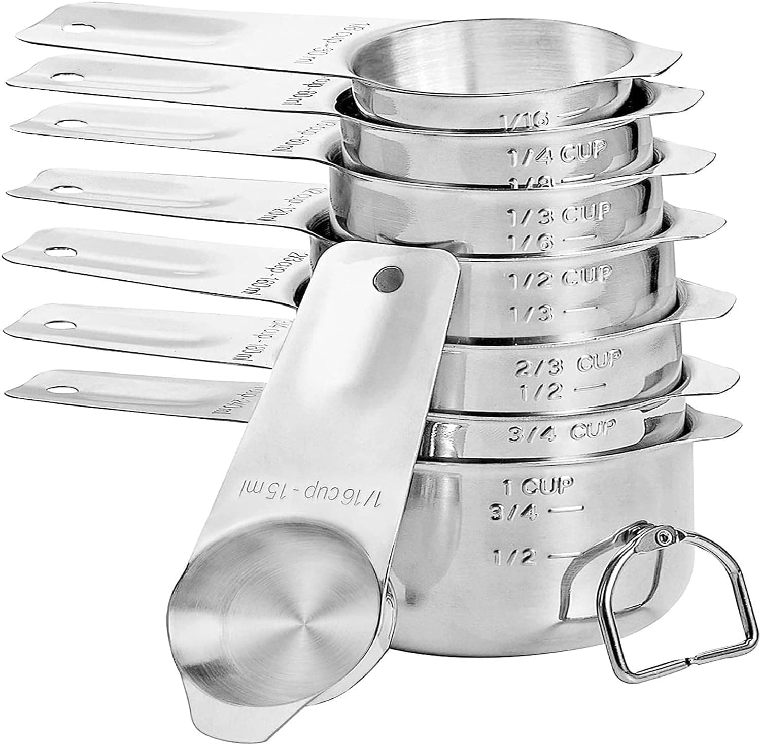 Stainless Steel Measuring Cups Set 8 Piece,Includes 1/16 cup,1/8 cup,1/4 cup,1/3 cup,1/2 cup,2/3 cup,3/4 cup & 1 cup