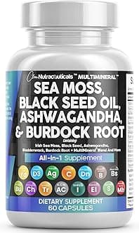 Clean Nutraceuticals Sea Moss Black Seed Oil Ashwagandha Turmeric Bladderwrack Burdock & Vitamin C Vitamin D3 with Elderberry Manuka Dandelion Yellow Dock Iodine Chlorophyll ACV