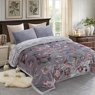 JML Plush Fleece Blanket 87" x 94", 10.5 Pounds Korean Style Mink Blanket King Size for Winter - Soft and Warm, 2 Ply A&B Printed Embossed Raschel Bed Blanket (Grey Frames)