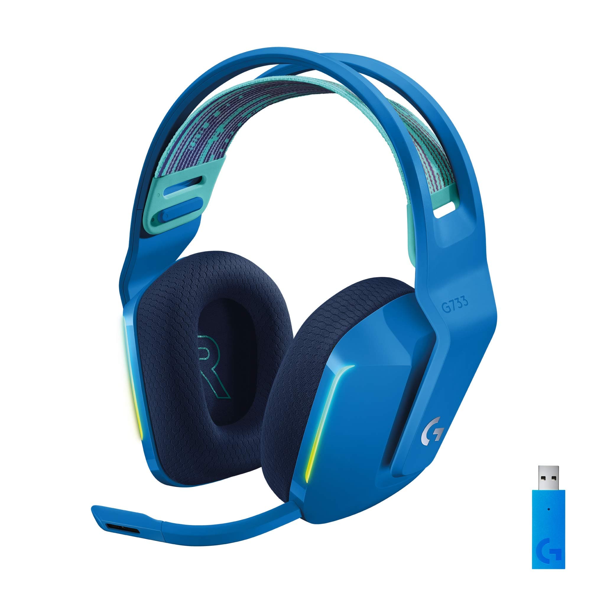 Logitech G733 Lightspeed Wireless Gaming Headset, Suspension Headband, Lightsync RGB, Blue VO!CE Mic, PRO-G Audio – Blue, Gaming Headset Wireless, PC, PS5, PS4, Switch Compatible