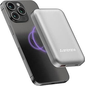 Ambrane Magsafe Wireless 10000Mah Fast Charging Power Bank,Strong Magnet,22.5W Output for iPhone 12 Back Cover & Above,Android & Other Qi Enabled Devices + Magnetic Ring (Aerosync Snap,Silver)