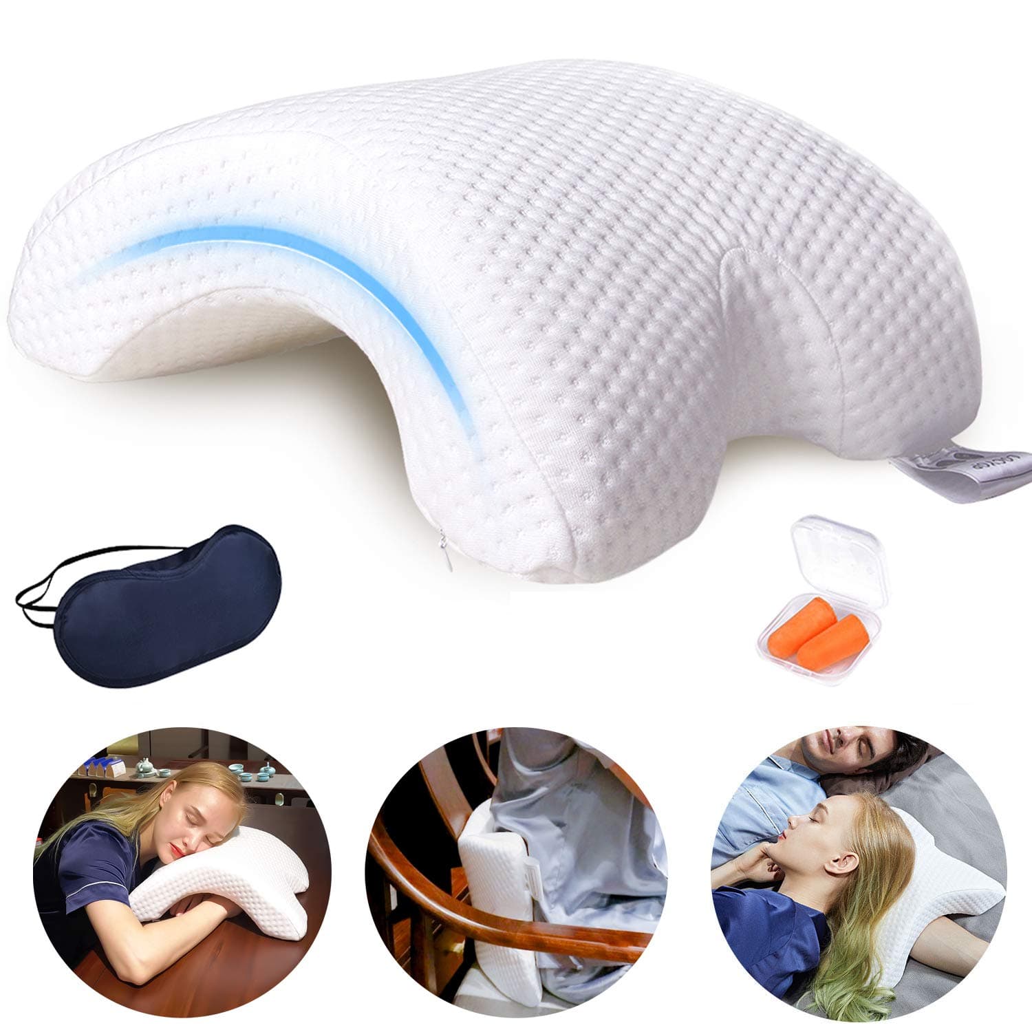 Sleeping Cuddle Pillow for Couple, Memory Foam Arched U-Shaped Arm Hole Pillow, Providing Comfort and Support in Travel Rest Office and Bed