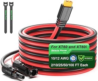 Bateria Power Solar to XT60 Charge Extension Cable 12AWG 2Ft Solar Connector to XT60 Adapter Cable for Solar Panel to LiFePO4 Battery RV Portable Power Station Solar Generator