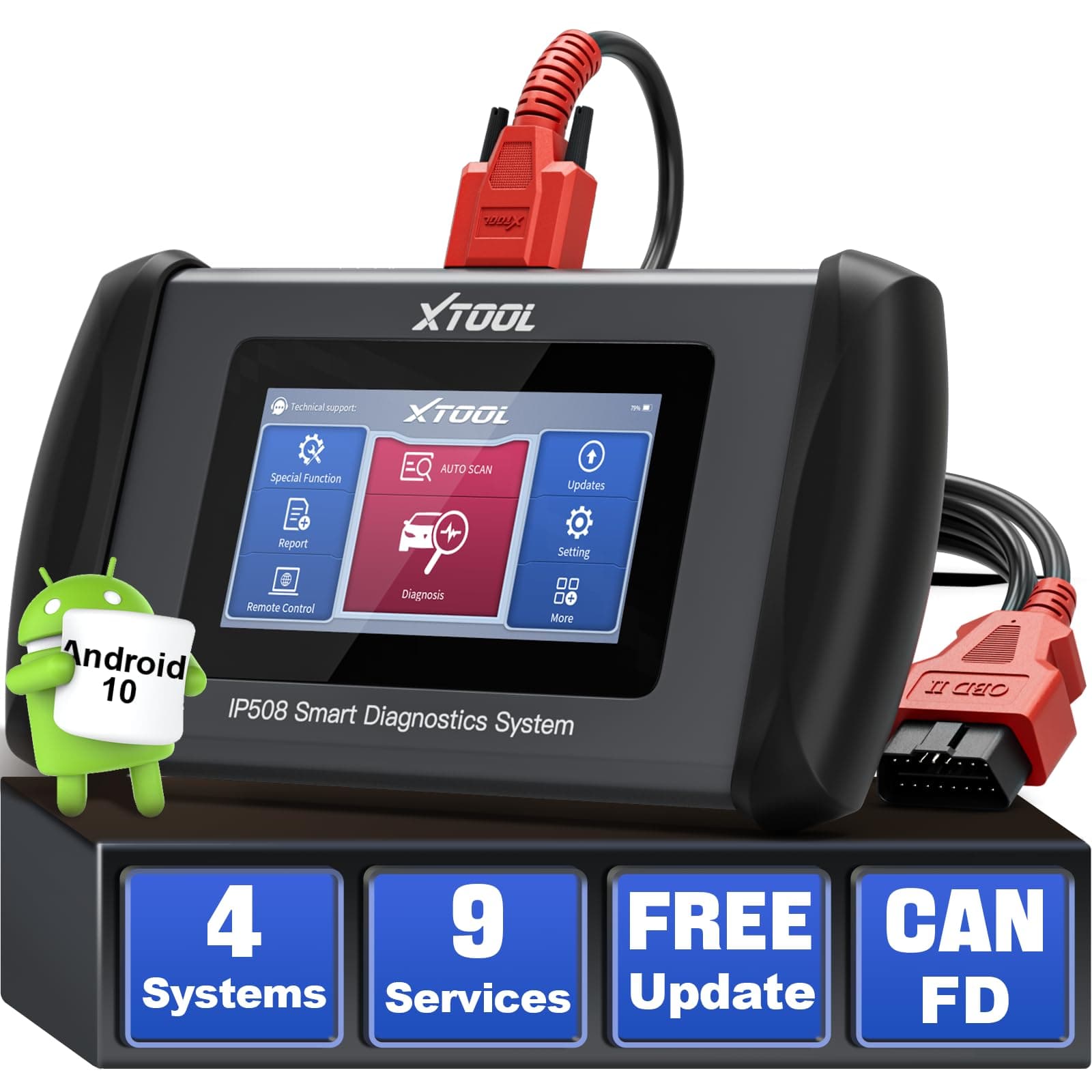 XTOOL IP508 OBD2 Scanner ABS SRS Transmission Check Engine Code Reader, Car Diagnostic Scan Tool with 6 Reset Services Oil/EPB/SAS/BMS/Throttle Reset/ABS Bleeding, Full OBDII Diagnosis, Free Updates