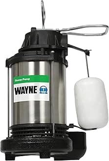 WAYNE CDU1000 1 HP Submersible Sump Pump – Cast Iron & Stainless Steel, Integrated Vertical Float Switch, 6,100 GPH, 5-Year Warranty, Assembled in USA