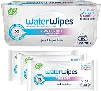 Adult Care Sensitive Wipes, 90 Wipes (3 Packs), Extra Large, Water-Based Wet Wipe, Designed for All Over Cleansing