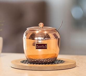 - Stainless steel oil/ghee jar/ghee pot/Ghee container/oil pot with spoon copper coated 250ml