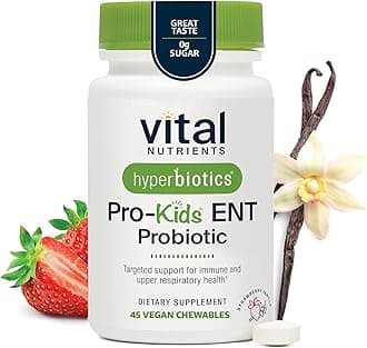 Hyperbiotics Vital Nutrients Pro Kids Probiotic ENT | Toddler Probiotics for Kids Ear, Nose and Throat | Targeted Immune and Digestive Health | Strawberry-Vanilla 45 Sugar-Free Chewable Tablets