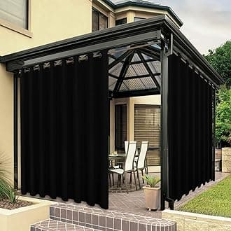 BONZER Outdoor Waterproof Curtains for Patio Extra Wide Grommet Light Filtering Outside Curtains for Gazebo, Porch, Pergola, Pavilion, 1 Panel, 150W x 95L inch, Black