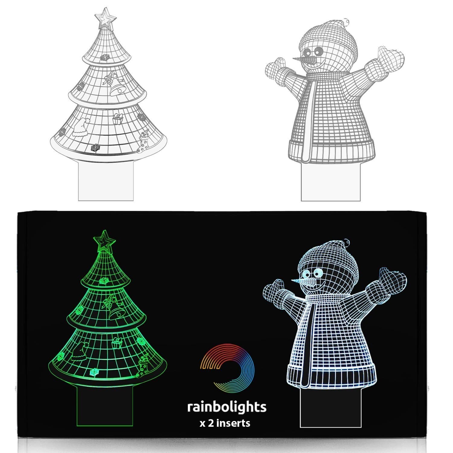 rainbolights 3D Illusion acrylic Inserts (2 styles in 1 box) SNOWMAN & CHRISTMAS TREE