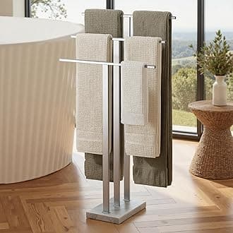 Standing Towel Rack 3-Tier with Heavy Marble Base, Free Standing Towel Racks for Bathroom Floor, SUS304 Stainless Steel Brushed Finish, BTH217S3-2