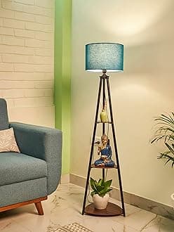 Crosscut Furniture Metal Floor Lamp with 3 Shelves (Royal Blue) LED Bulb Included