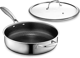 Hybrid Nonstick 3.3-Quart Deep Sauté Pan with Tempered Glass Lid, Stay-Cool Handle, Dishwasher-Friendly, Oven-Safe Up to 900°F, Induction Ready, Compatible with All Cooktops