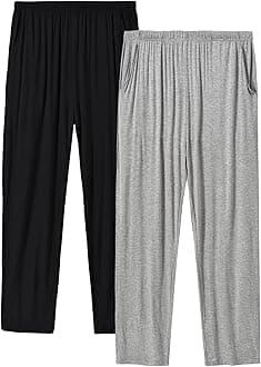 Mens Pajama Pants Soft Modal Pajama Bottoms Loose Long Pj Pant Thin Sleepwear Lounge Pants with Pockets 2 Pack