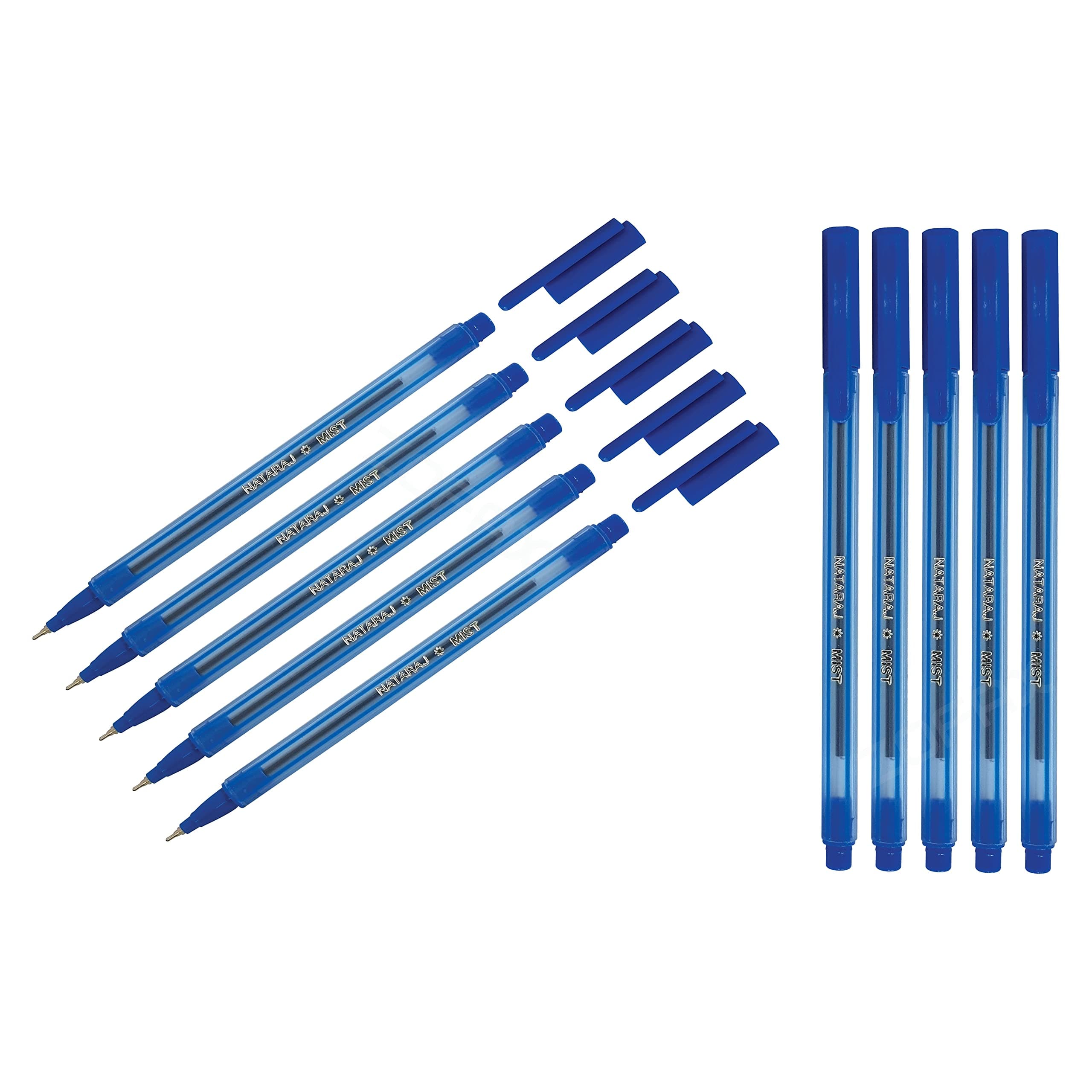NATARAJ 10 x 0.7mm Mist Fine Tip BLUE Smooth Ballpoint Pens Office School Home