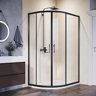ELEGANT 1000 x 800 mm Left Black Framed Offset Quadrant Shower Enclosure 6mm Tempered Sliding Glass Cubicle Door with Tray + Waste