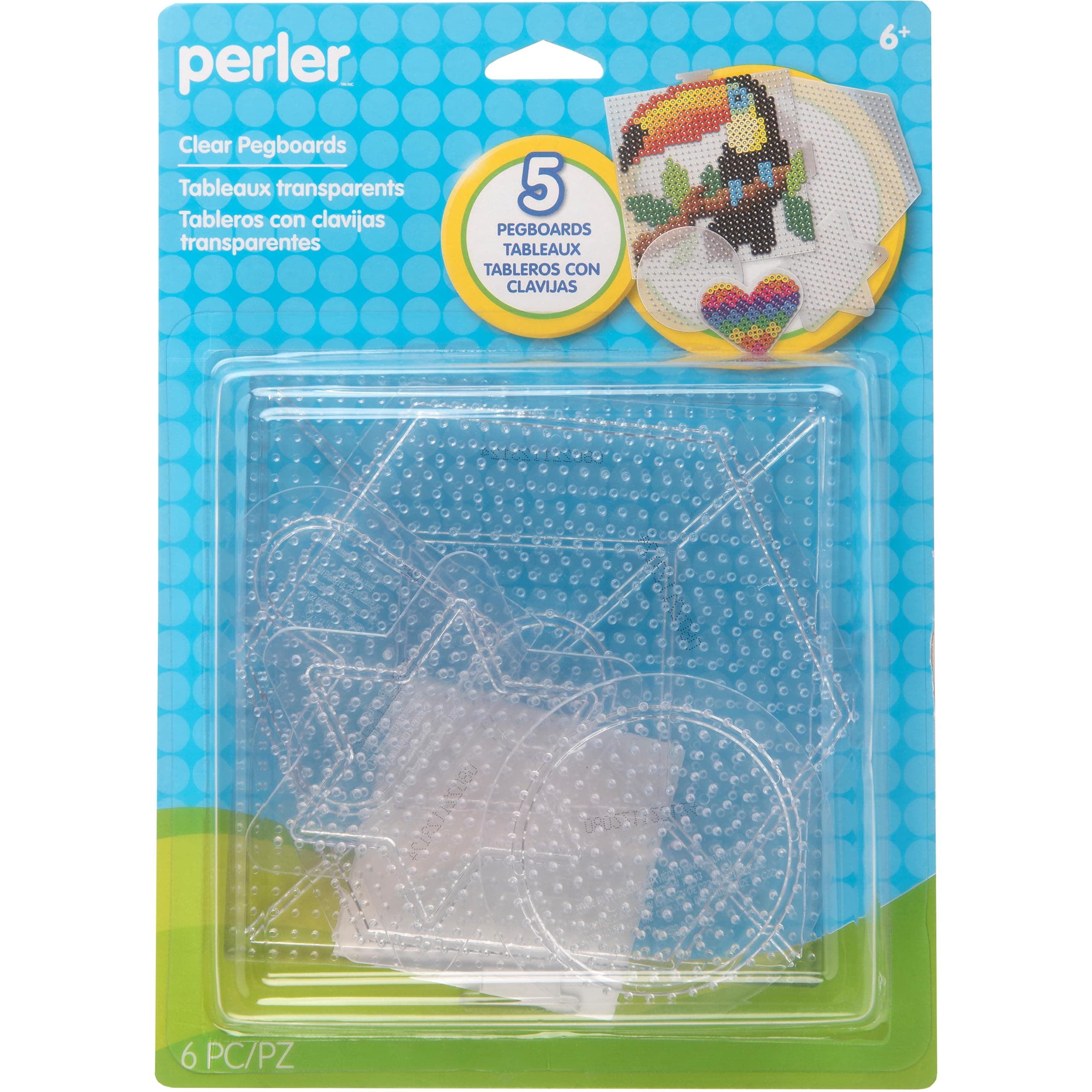 Perler Beads Assorted Small and Large Pegboards for Kid's Crafts, 6 pcs