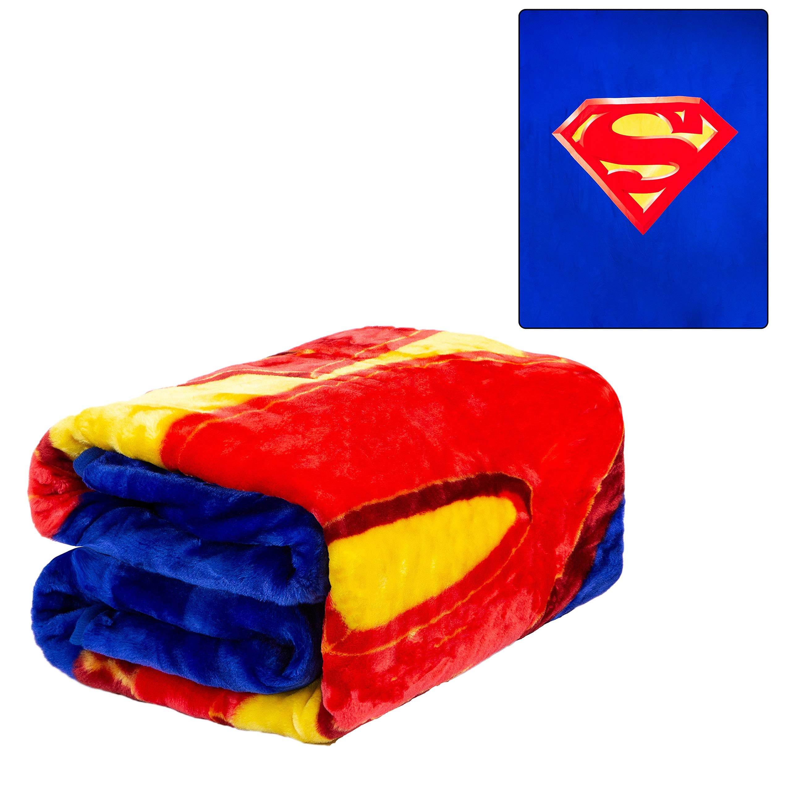 JPI Plush Throw Blanket - Superman Shield - QUEEN BED 79"x 95" - Faux Fur Blanket For Beds, Sofa, Couch, Picnic, Camping