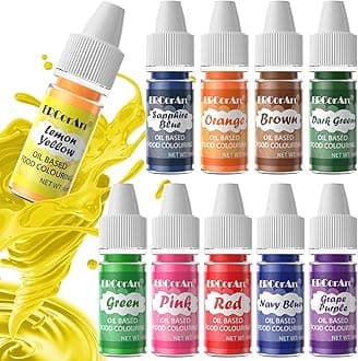 Oil Based Food Coloring - 10 Colors Upgraded Food Coloring for Chocolate, ERCorArt Edible Oil Food Dye for Candy Melts, Cake Decorating, Fondant, Icing Frosting, Baking - (.25 Fl.Oz Bottles)