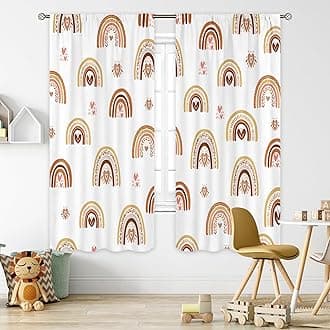 Cinbloo Kids Rainbow Curtains 42W x 63H Inch Rod Pocket Boho Cute Cartoon Colorful Stars for Girls Bedroom Decor Bohemia Love Heart Lovely Abstract Art Printed Living Room Window Drapes Fabric 2 Panel