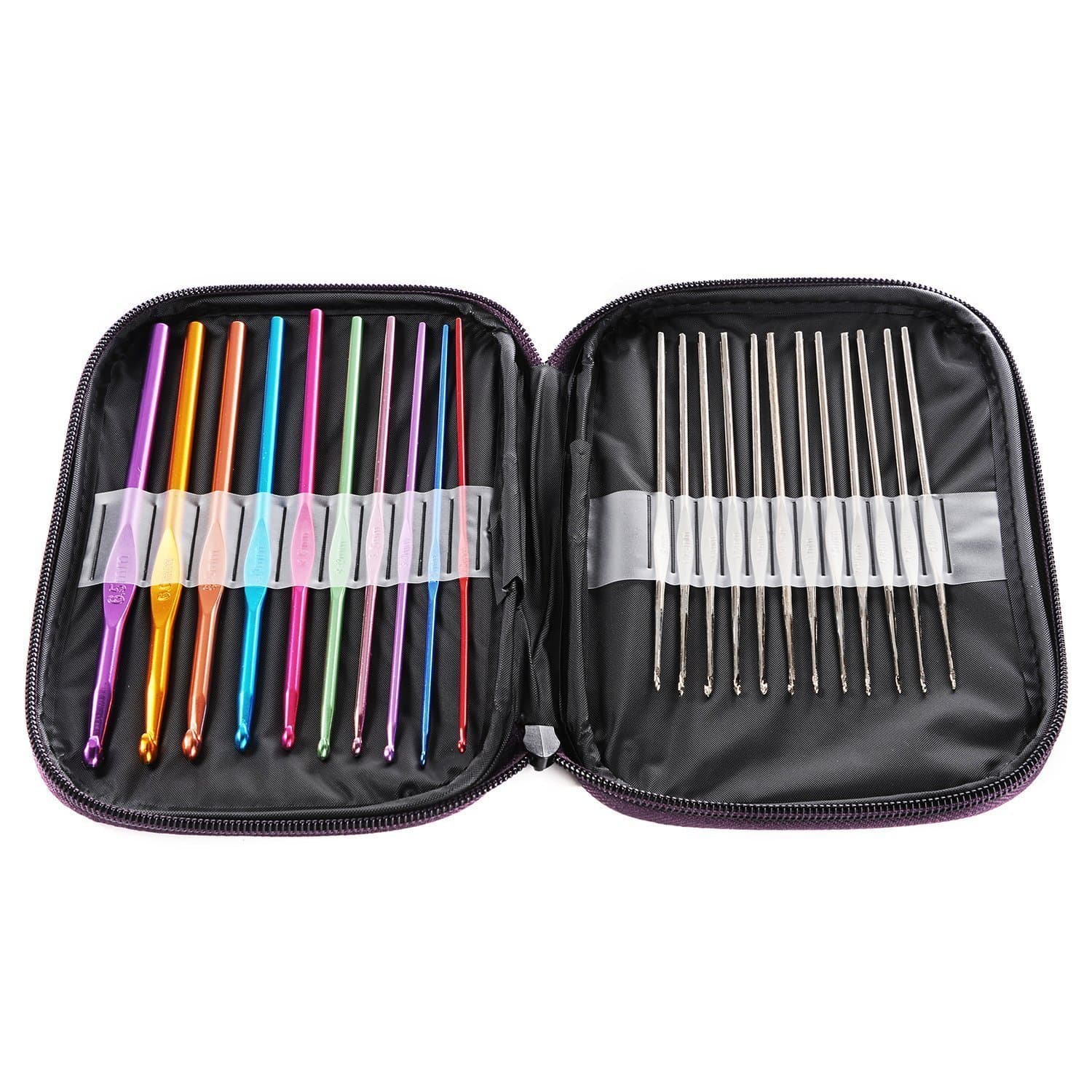 Aluminium Crochet Hooks Knitting Needles Set with Case (Multicolour) - 22 Pieces