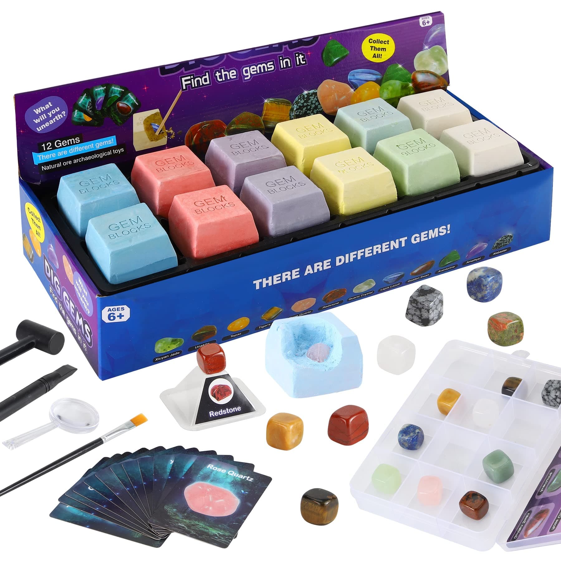 UCAI Gemstone Dig Kit - Dig Up 12 Real Gems and Crystals - Mineral & Rock Collection Kit for Kids, Science Kit for Kids Age 4-6-8-12, Archaeology Geology Gift for Boys & Girls