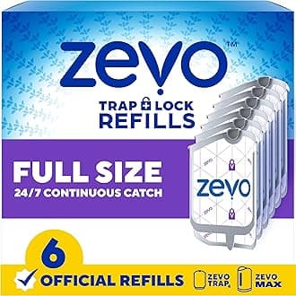 Zevo Flying Insect Trap Official Refill Cartridges - Fits Both Zevo Trap & MAX Indoor Fly Trap - Authentic Trap+Lock Technology to Catch Gnats, House & Fruit Flies (6 Official Refill Cartridges)