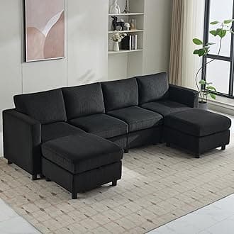 107”Modular Sectional Sofa Convertible U Shaped Sofa Couch Set with Storage for Living Room, Modern 6 Seater Modular Sectional Couch with Movable Ottoman, Corduroy(Black)