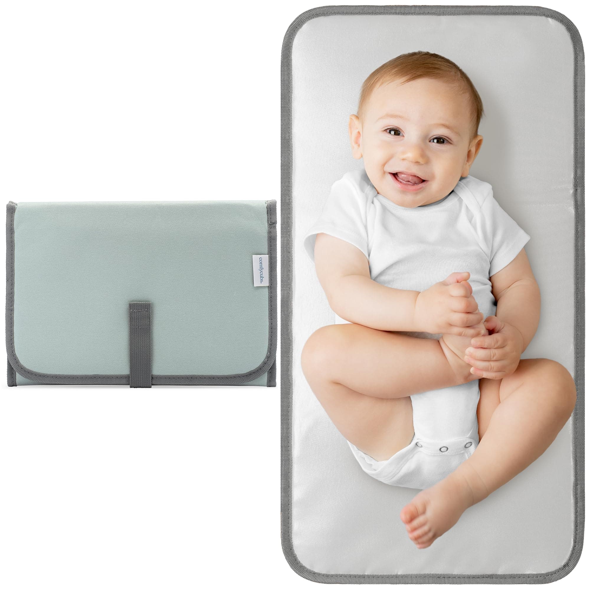 Comfy Cubs Baby Changing Mat Compact - Waterproof Nappy Change Mat with Soft Cushioning - Foldable, Travel-Friendly Design - Stylish Neutral Colours for Boys and Girls - Earth Green