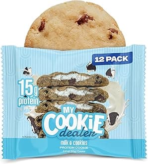 My Cookie Dealer Protein Cookies, Milk & Cookies (2.2oz, Pack of 12) - 15g Protein per Cookie - Individually Wrapped Workout Snacks for On-The-Go Travel