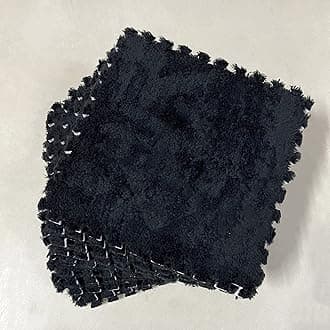 Interlocking Carpet Shaggy Soft EVA Foam Mats Fluffy Area Rugs Protective Floor Tiles Exercise Play Mat for Children Kids Room Home Parlor Bedroom (12 pcs, Black)