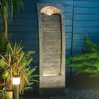 Modern Indoor Water Fountain Curved Faux Slate Waterfall Fountain with LED Lighting, 42.5-Inch Tall Tiered Waterfall for Garden, Patio, Backyard Decor - Durable and Weather-Resistant Design