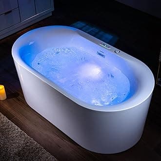 WOODBRIDGE 59" x 31-1/2" Whirlpool Water Jetted and Air Bubble Freestanding Heated Soaking Combination Bathtub with LED control panel, BJ100, White