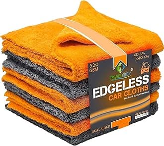 520gsm Professional Microfibre Edgeless Car Cloths QUICK DRY for Auto/Moto Detailing Polishing Washing STREAK FREE & LINT FREE 40x40cm (Grey/Orange, Pack Of 2)