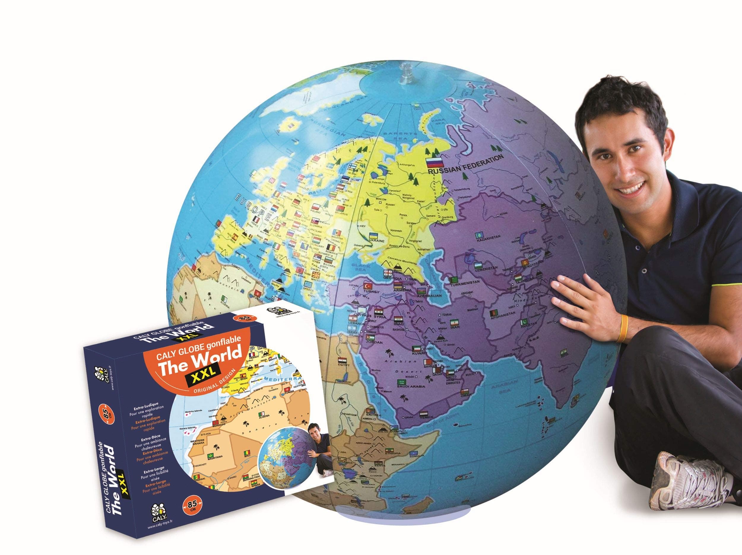 Caly Giant 85 cm Inflatable World Globe - Large Earth Sphere with Stand & Hanging Ring | Educational & Decorative