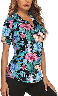 FlikityWomens Polo Shirts UK 1/4 Zip Quick Dry Ladies Golf Tops Moisture Wicking Sport Gym Athletic Tops Casual Workout Tops Yoga Tennis Runnning T Shirts S-2XL