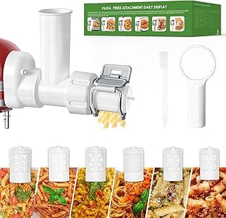 6 in 1 Pasta Attachment for Kitchenaid Stand Mixer, Durable Pasta Maker Attachment for Easy Homemade Fresh Noodles with 6 Different Shapes Pasta Outlet & Cleaning Brush, Dishwasher Safe